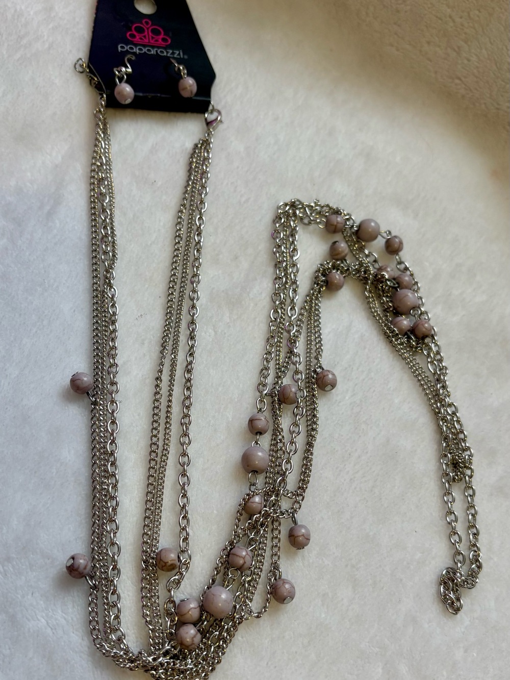 Paparazzi Purple Beaded Multi-Chain Necklace and Earrings Set